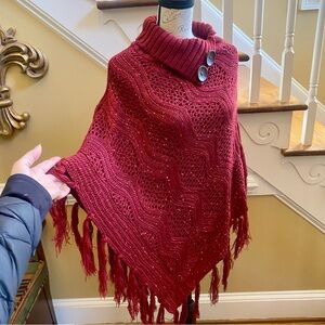 Burgundy sequin fringe poncho